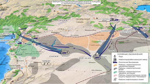 The Turkish-Syrian border map was displayed highlighting alleged ISIS oil routes