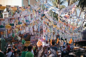 <span>Election paraphernalia litter the Aurora A. Quezon Elementary School during election day on May 9, 2016.</span>