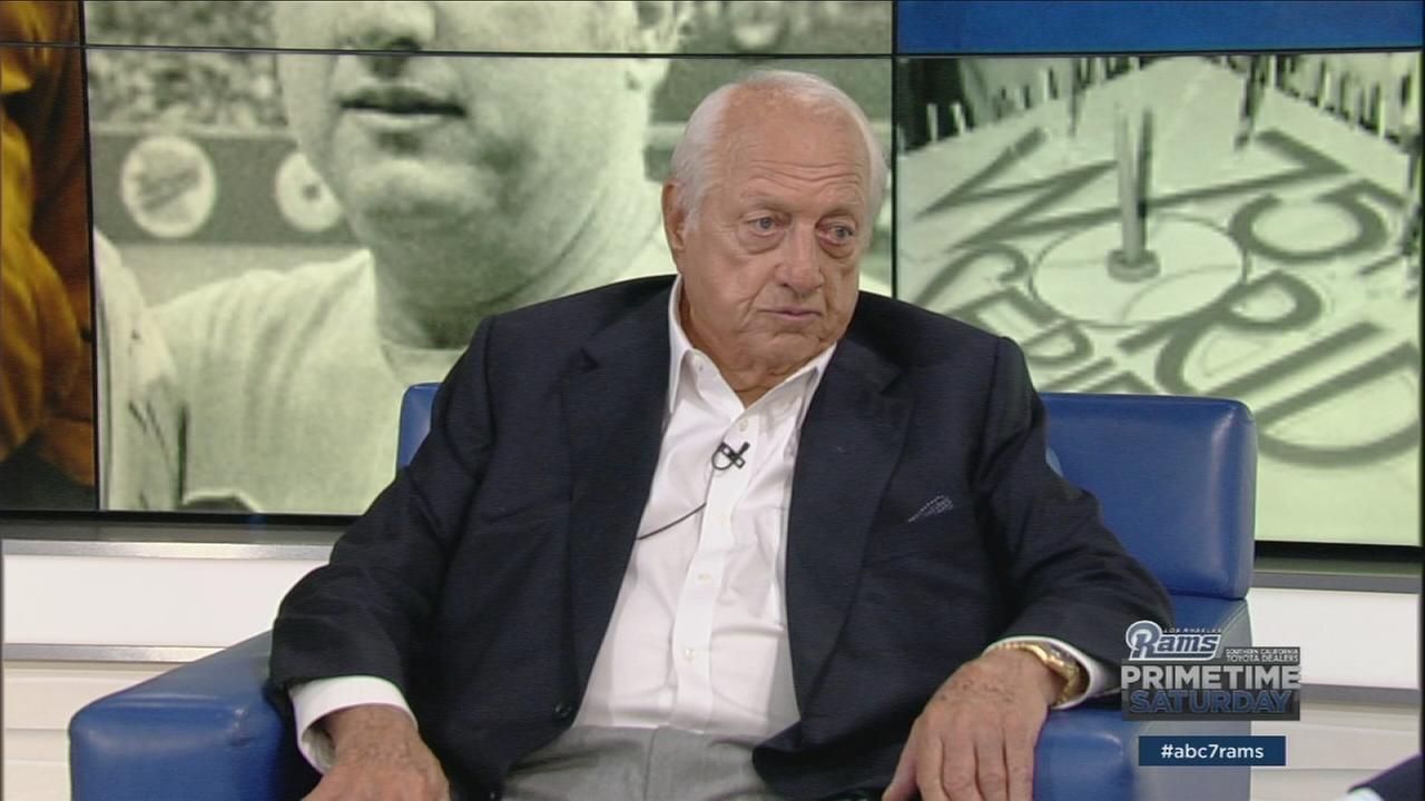 Los Angeles Dodgers legend Tommy Lasorda is shown during Rams Primetime Saturday on Saturday, Nov. 19, 2016.