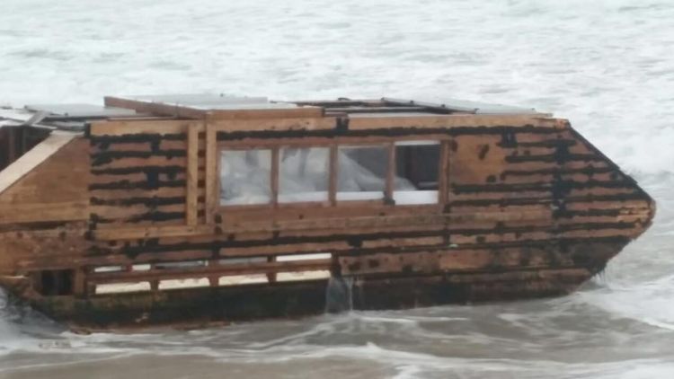 The make-shift boat with a note inside was relatively intact after crossing the Atlantic Ocean.