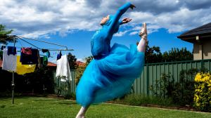 Ballerina Stephanie Kurlow, 14, practicing ballet in her backyard. Stephanie is crowd sourcing to raise money to become ...