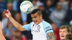 Tim Cahill heads the ball in for a goal in the 53-minute against Sydney FC in the FFA Cup final on Wednesday night. 