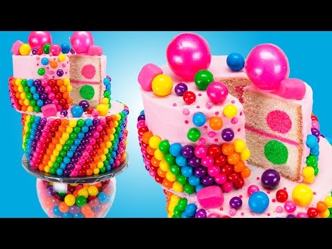 Wacky Rainbow Bubble Gum Cake (Bubblegum Cake) from Cookies Cupcakes and Cardio