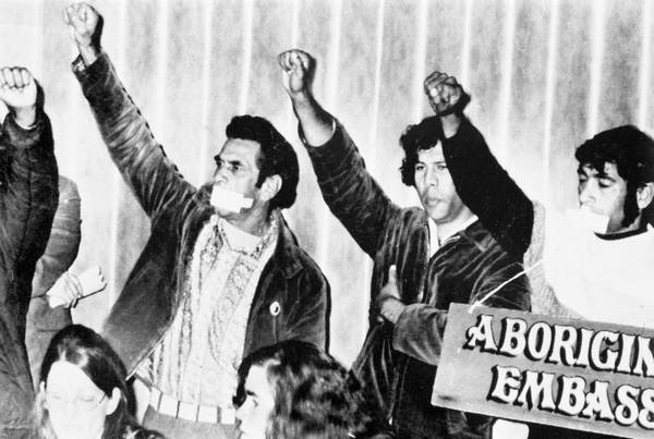 The Black Power salute given by Chicka Dixon, Paul Coe and Bob McLeod Source: Audio Visual Archive, Australian Institute of Aboriginal and Torres Strait Islander Studies, Canberra. Courtesy of the National Museum Australia website.