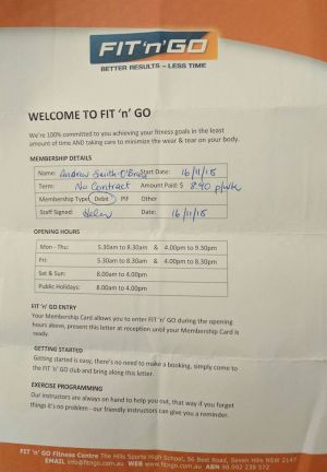 FIT 'n' GO advertises a 'No Contract' policy, instead filling out a form such as this for its members.