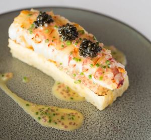 Champagne lobster, french toast, Sterling caviar and finger lime served at Aria in Sydney.