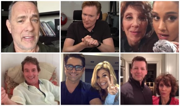 From top left, Tom Hanks, Conan O'Brien, Andrea Martin, Ariana Grande, Martin Short, John Stamos, Lori Loughlin, Sean Hayes with Andrea Martin promoting the COAF Gala for Dec. 9, 2016