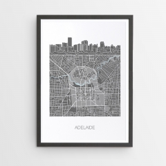 Adelaide City Skyline Map Print