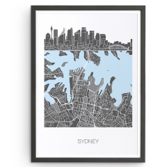 Sydney City Skyline Map Print