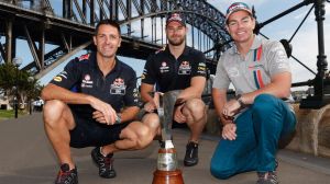 Clean fight: Craig Lowndes with Shane van Gisbergen and Jamie Whincup who are battling for the Supercars title at the ...