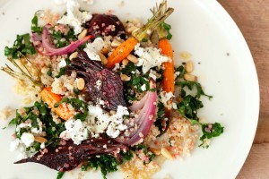 Kale, quinoa and roasted beet salad with marinated feta