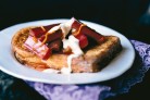 French toast with baked rhubarb