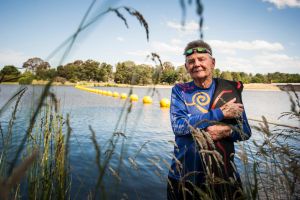 Geoff Llewellyn will swim in the Sri Chinmoy National Capital Swim in Lake Burley Griffin on Sunday. At 83, he is the ...