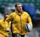 Follow the leader: David Pocock leads the way during the Wallabies captain's run at Twickenham.