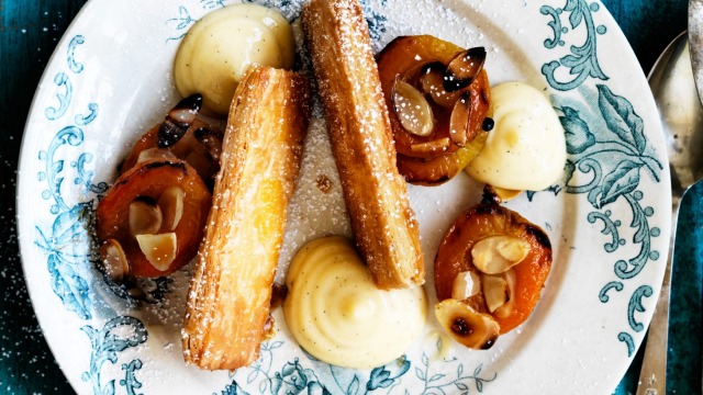 Rachel Khoo's French almond and apricot millefeuilles with custard. 