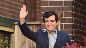 Senator Sam Dastyari leaves his home in Russell Lea, Sydney on Wednesday morning.