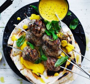 Quick dinner: Jill Dupleix's chicken kofte skewers with with turmeric tahini.