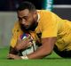 The Wallabies' Sekope Kepu breaks away to score.