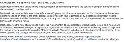 mozy's policy on access to its service