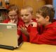 Maddie, year 4, Ben, year 1 and Lewis, year 4, from Darlington Public School beta testing the computer maths games the ...