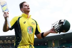 Record-breaker: Steve Smith salutes the crowd after his superb 164.