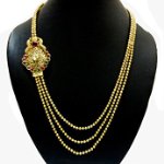 Gold Design Temple Multi Strand Necklace Red Fancy Trendy Indian Jewelry Set for Girls