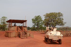 File - Peacekeepers serving with the UN Multidimensional Integrated Stabilization Mission in the Central African Republic (MINUSCA) in Bambari, on the day of a visit by Samantha Power, United States Permanent representative to the UN, to the town.