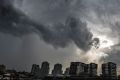 Storm clouds mass over Burwood on Monday.