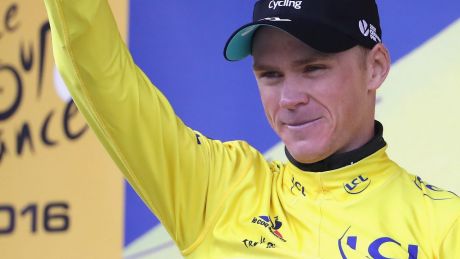MEGEVE, FRANCE - JULY 23:  Chris Froome of Great Britain and Team Sky celebrates as he retains the Yellow Jersey ...