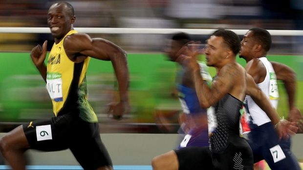 Usain Bolt on his way to gold in Rio.