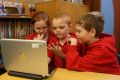Maddie, year 4, Ben, year 1 and Lewis, year 4, from Darlington Public School beta testing the computer maths games the ...