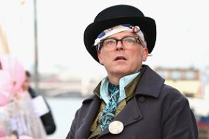 Joe Corre prepares to burn his entire punk collection on a boat on the river Thames. In the background, an effigy of ...