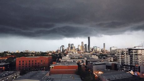 Heavy storm clouds moved over Brisbane on Saturday. 