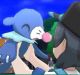 Clockwise from top left: Meeting new water Pokemon Popplio; a powerful Totem version of Alolan Raticate; exploring a ...