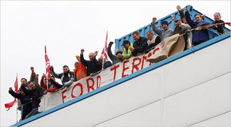 Visteon workers occupying their factory in Enfield, North London.