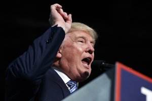 Republican presidential candidate Donald Trump speaks during a campaign rally, Friday, Oct. 14, 2016, in Charlotte, N.C.