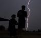 Lightning strikes at Narrabeen as storms move through the Northern Beaches on Monday.