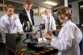 Blackburn High School students (left to right) Sebastian Valle, Ryan Stevens, Ebonie Lyon and Cooper Sochacky test out a ...