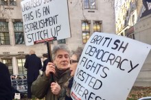 Leave supporters demonstrate outside the UK Supreme Court.