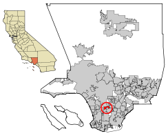 Location of Willowbrook in Los Angeles County, California.
