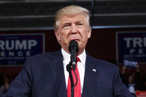 Republican presidential candidate Donald Trump speaks during a campaign rally, Monday, Oct. 10, 2016, in Ambridge, Penn.