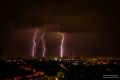 Lightning lights up the Brisbane CBD on Wednesday morning.