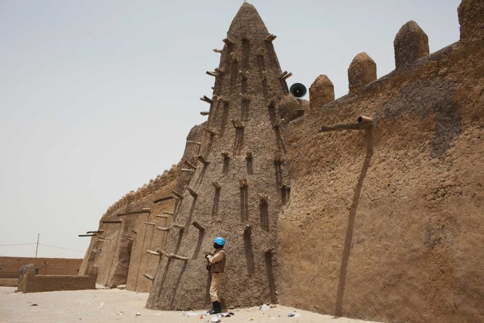 UN peacekeeper stands guard in Mali