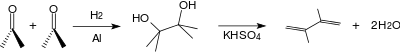 Acetone to pinacol to methylkautschuk.svg