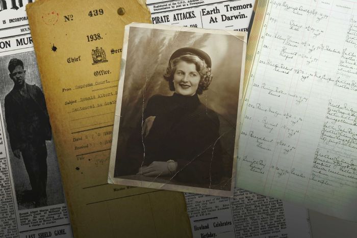 A montage of court documents, newspapers and a photograph of Sally Sara's nanna Patricia.