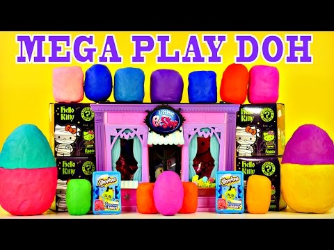 Mega Play Doh Surprise Eggs Toys Frozen Spongebob LPS MLP Barbie Cars Shopkins Hello Kitty Superhero