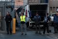 Sacked maintenance workers on the picket line outside the Carlton & United Breweries in Abbotsford.