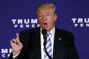 Republican presidential candidate Donald Trump delivers a speech during a campaign event