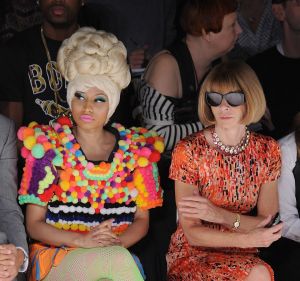 Nicki Minaj and Anna Wintour attend the Carolina Herrera Spring 2012 fashion show during Mercedes-Benz Fashion Week at ...