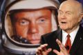 John Glenn talks with astronauts on the International Space Station via satellite.